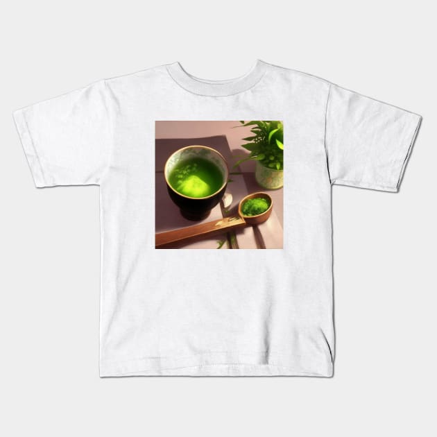 Matcha Japanese Green Tea Vintage Kids T-Shirt by Flowering Away